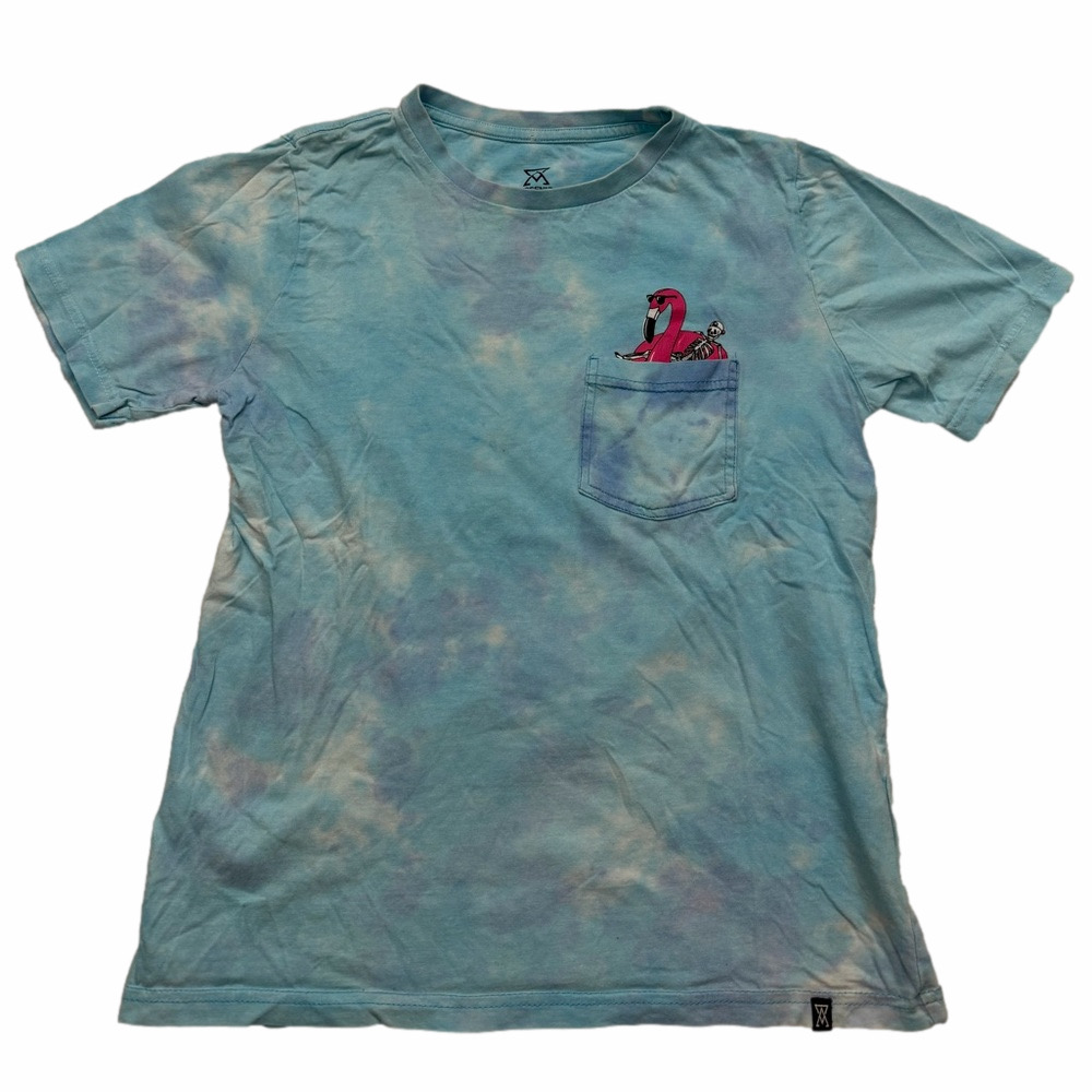 Arsenic Blue Tie-Dye Kids Shirt Flamingo Pocket Design Size Youth Large 14